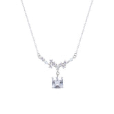 Asfour Crystal Chain Necklace With Decorative Square Pendant In 925 Sterling Silver-ND0446